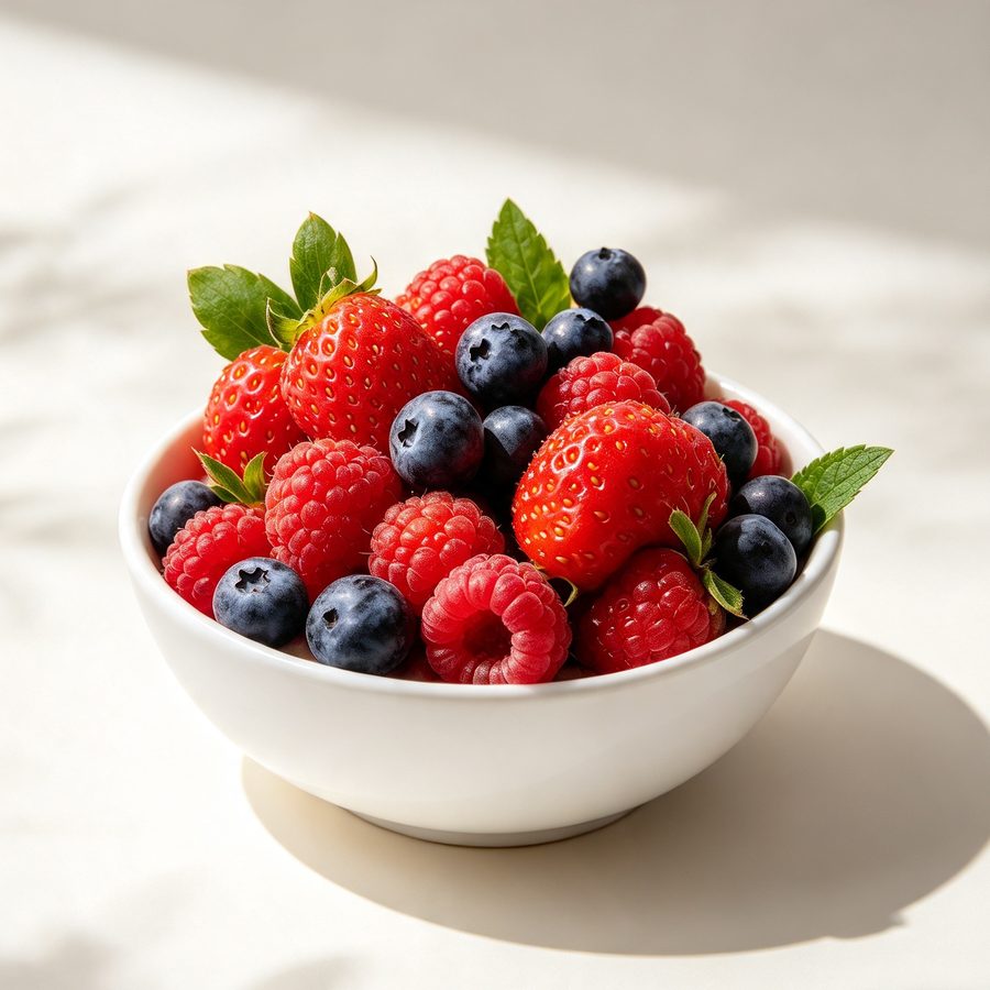 Mangkuk stroberi, raspberry, dan blueberry