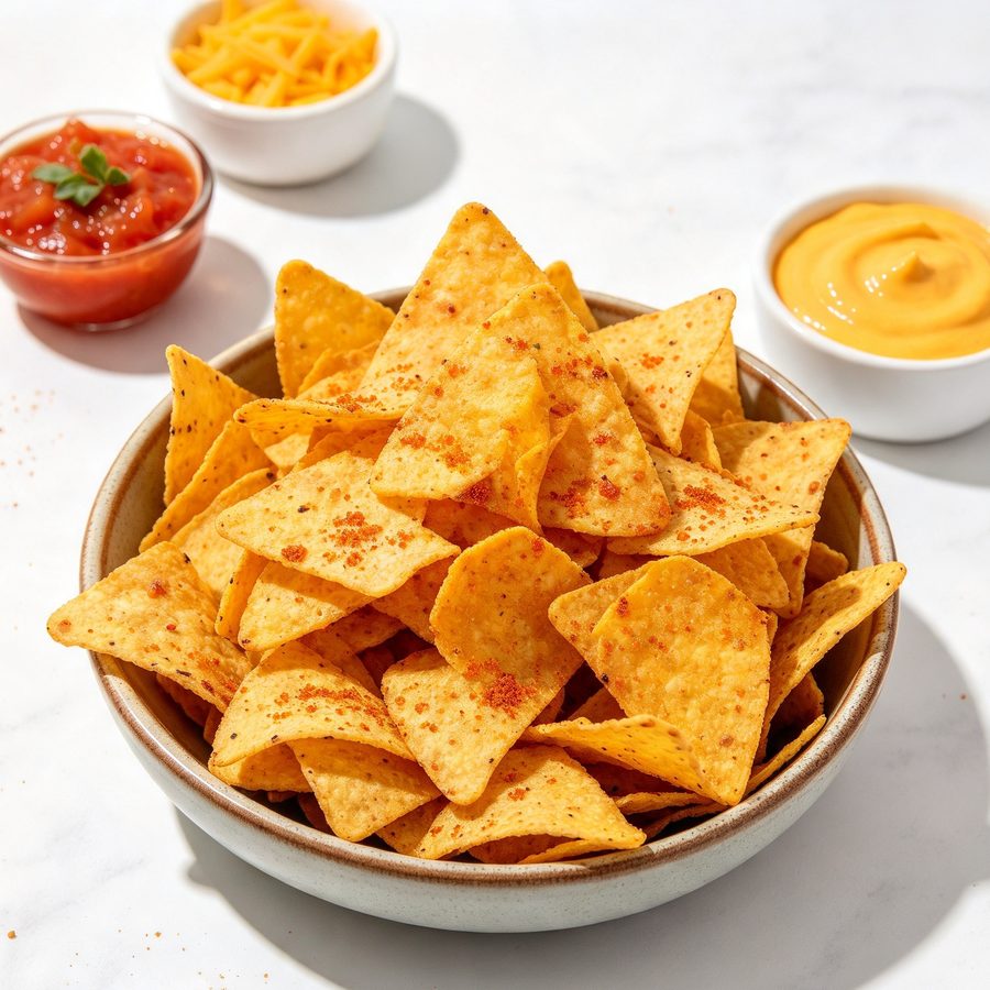 Nachos gandum panggang dengan saus