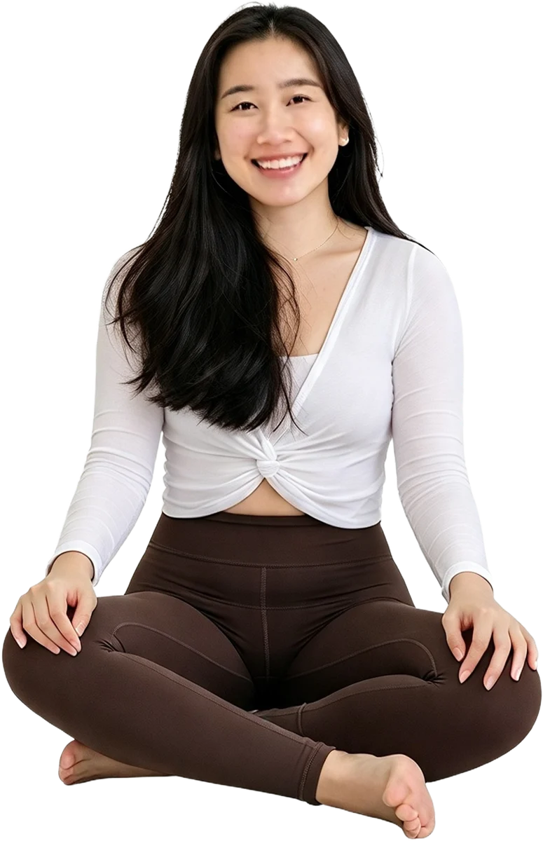 Shella, instruktur Pilates bersertifikasi STOTT, duduk bersila tersenyum